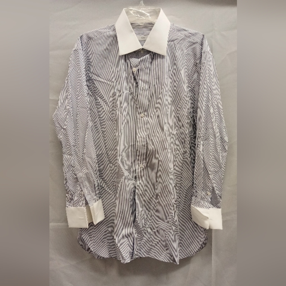 Elegant Striped Dress Shirt with White Collar